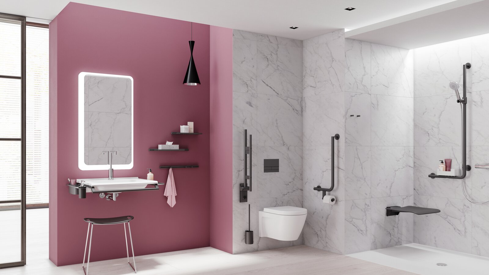 Salle de bain HEWI Système 900 Chambre d'hôtel accessible
